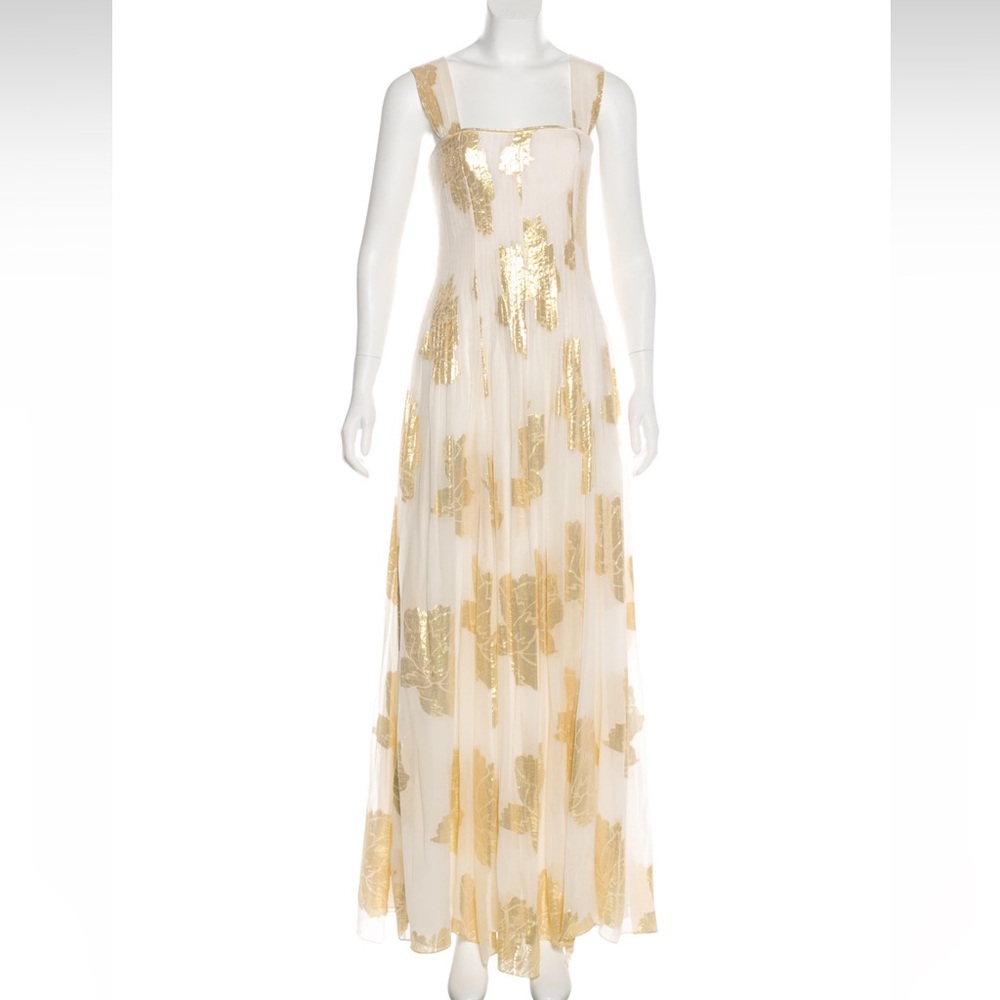 DVF Gold and White Maxi Dress